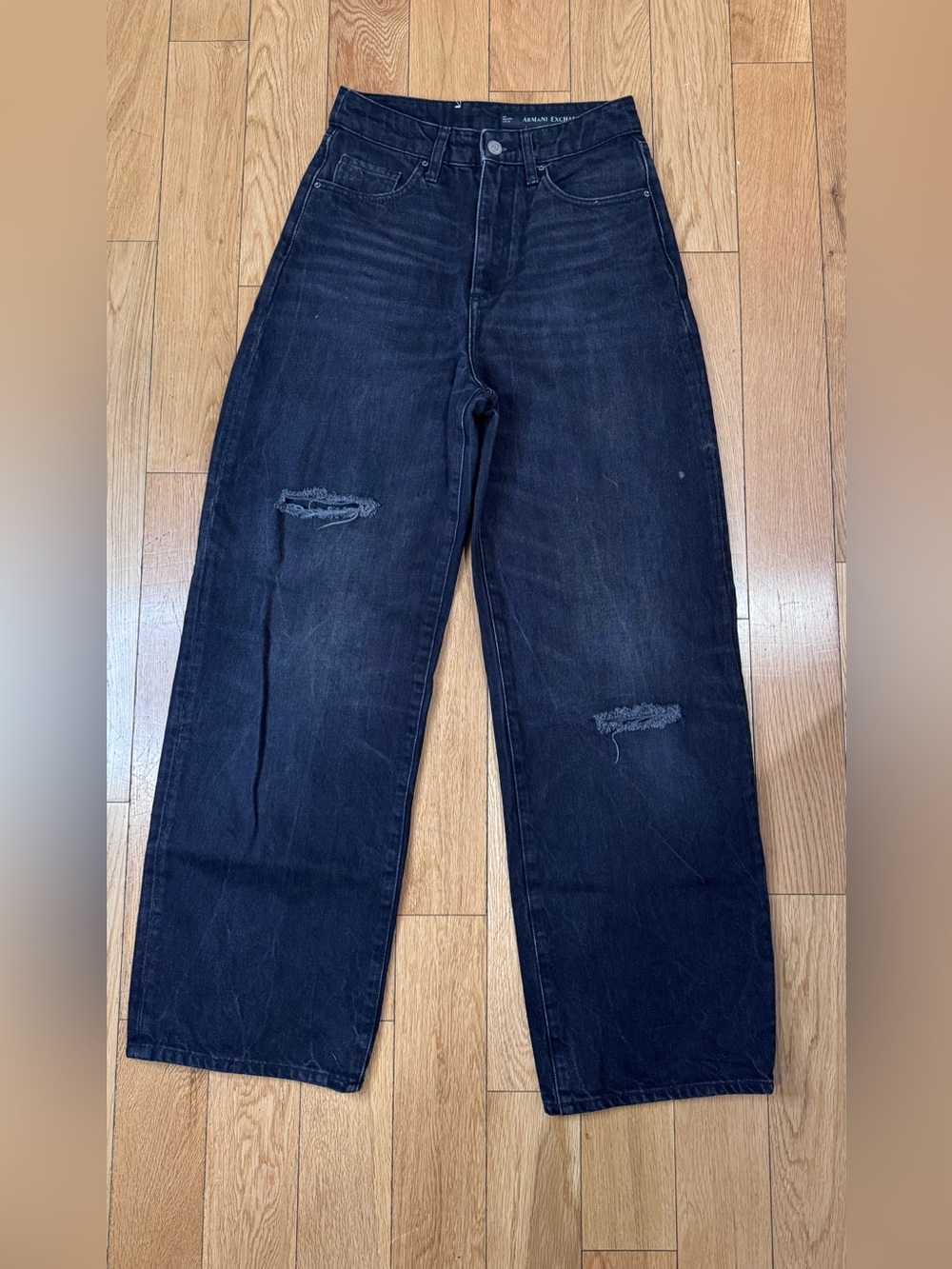 Armani Exchange Relaxed Distressed Black Denim Jeans 26